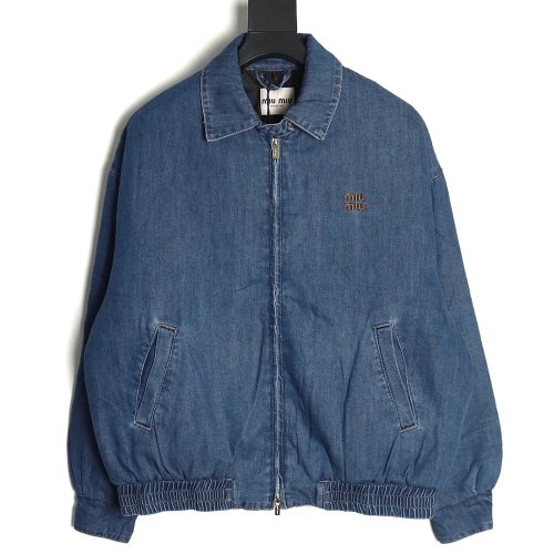 Miu Miu denim down jacket with embroidery,Cheap Replica Reps Miu Miu