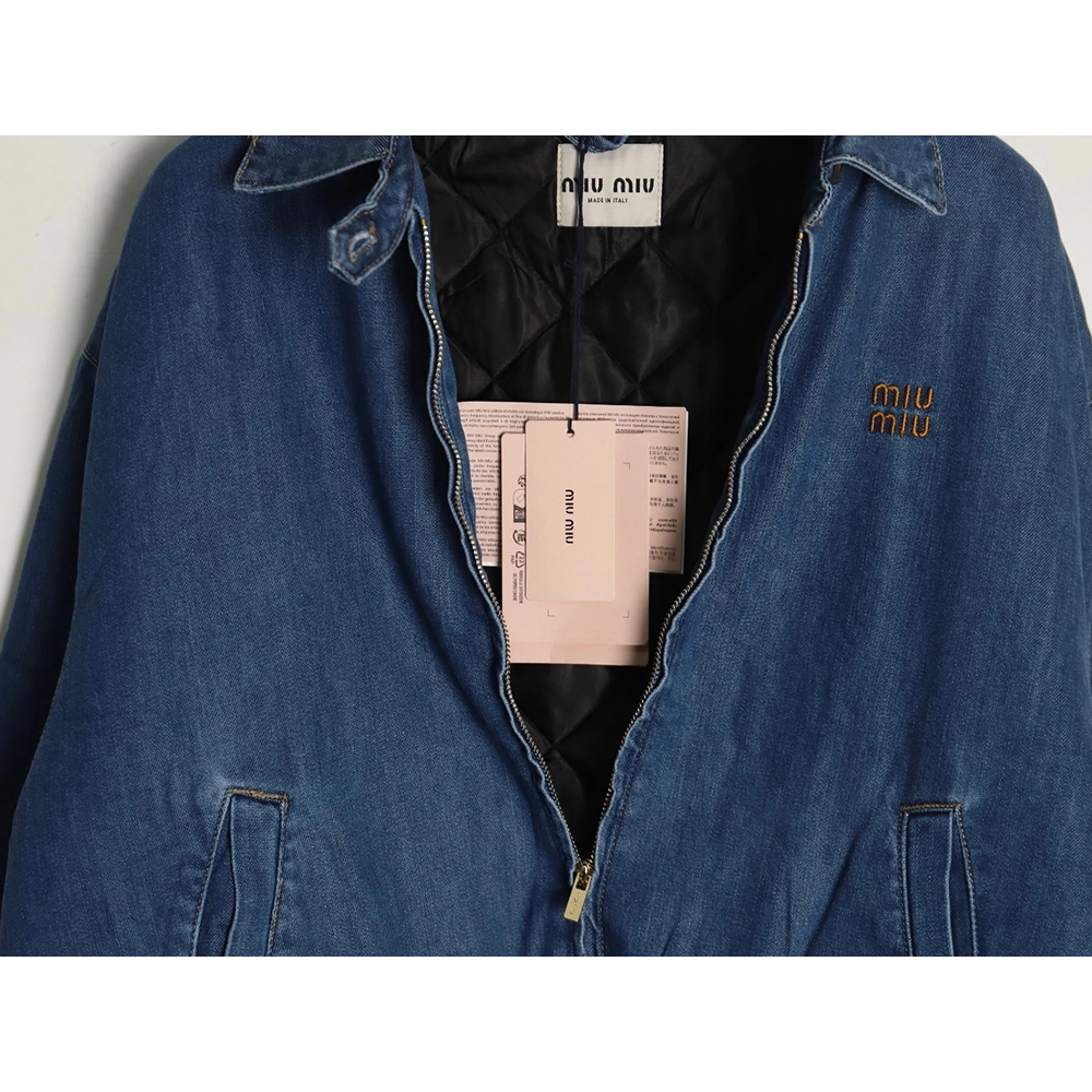 Miu Miu denim down jacket with embroidery,Cheap Replica Reps Miu Miu