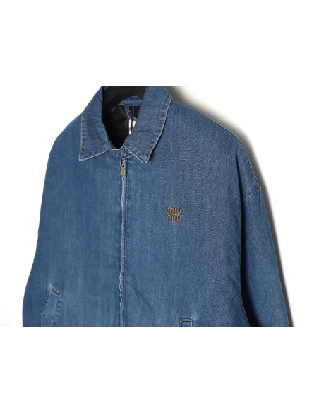 Miu Miu denim down jacket with embroidery,Cheap Replica Reps Miu Miu