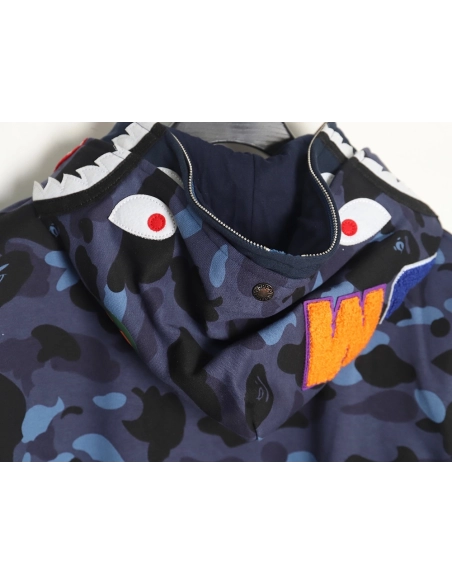 Bape shark head tiger head zipper camouflage double hoodie TSK3,Cheap Replica Reps Bape