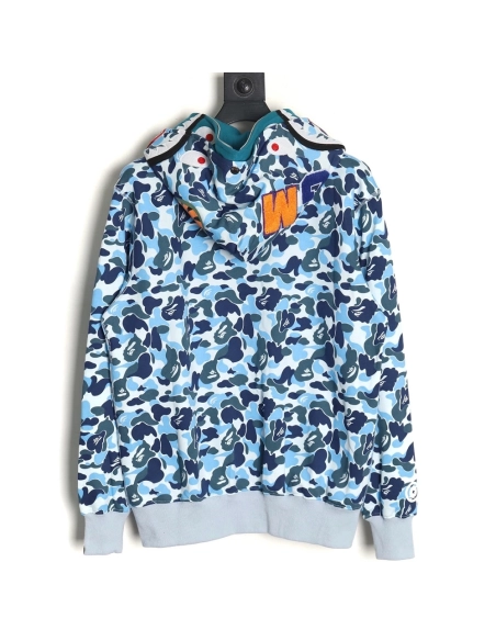 Bape shark head tiger head zipper camouflage double hoodie TSK2,Cheap Replica Reps Bape
