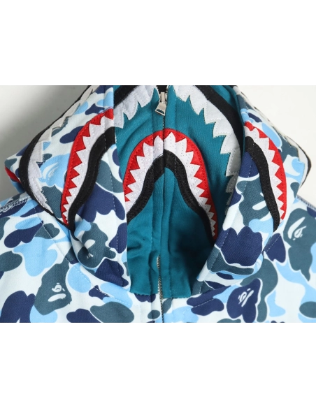 Bape shark head tiger head zipper camouflage double hoodie TSK2,Cheap Replica Reps Bape
