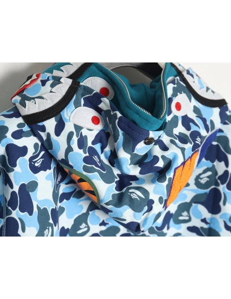 Bape shark head tiger head zipper camouflage double hoodie TSK2,Cheap Replica Reps Bape