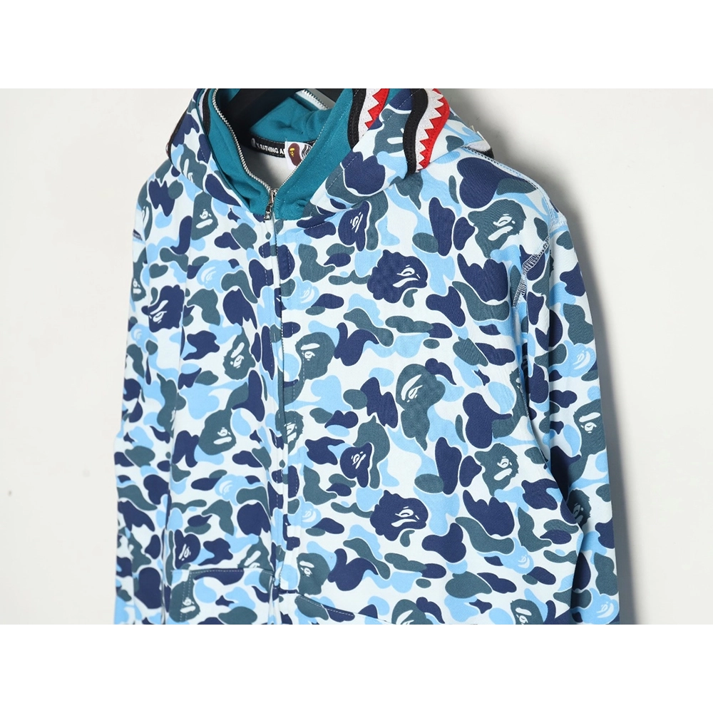 Bape shark head tiger head zipper camouflage double hoodie TSK2,Cheap Replica Reps Bape