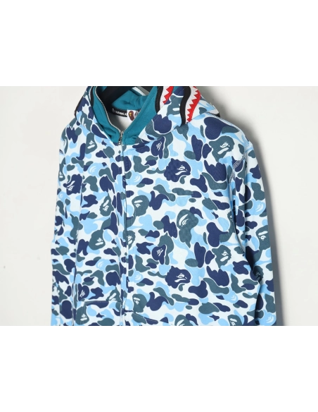 Bape shark head tiger head zipper camouflage double hoodie TSK2,Cheap Replica Reps Bape