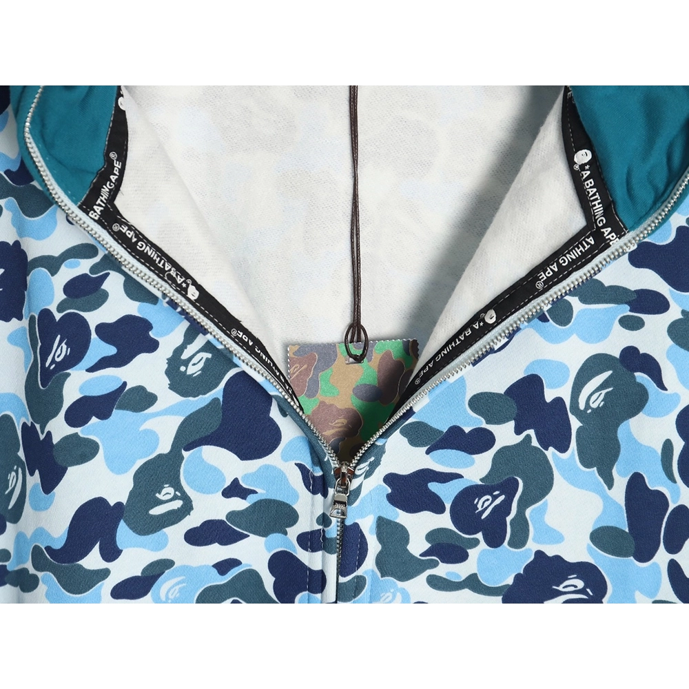 Bape shark head tiger head zipper camouflage double hoodie TSK2,Cheap Replica Reps Bape