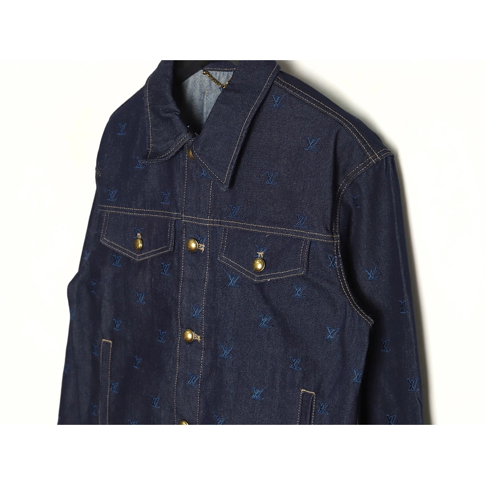 Louis Vuitton Logo Embroidered Blue Denim Jacket,Louis Vuitton Jacket,Jacket,APPAREL