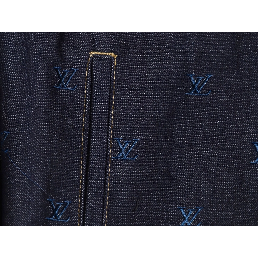 Louis Vuitton Logo Embroidered Blue Denim Jacket,Louis Vuitton Jacket,Jacket,APPAREL