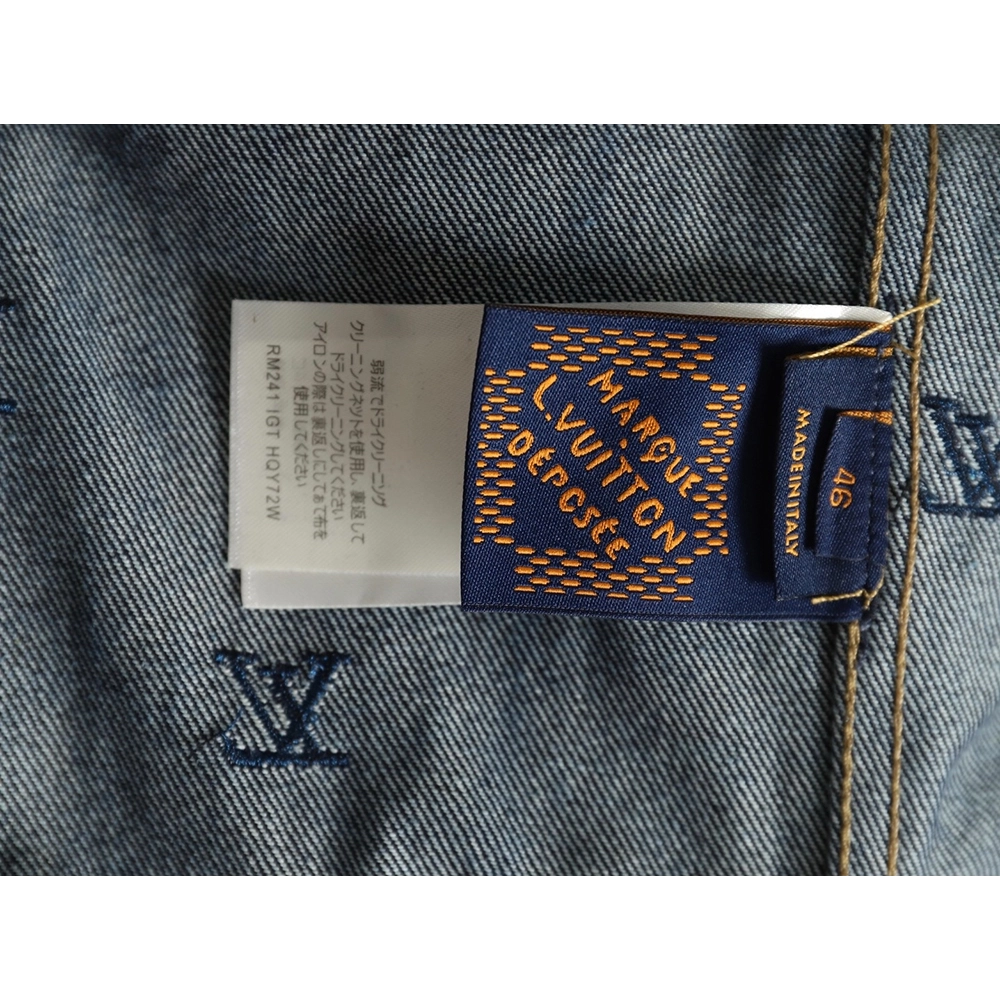 Louis Vuitton Logo Embroidered Blue Denim Jacket,Louis Vuitton Jacket,Jacket,APPAREL