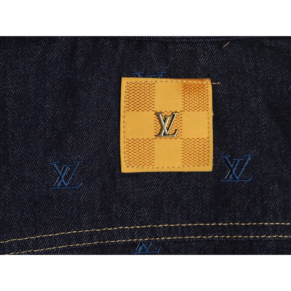 Louis Vuitton Logo Embroidered Blue Denim Jacket,Louis Vuitton Jacket,Jacket,APPAREL