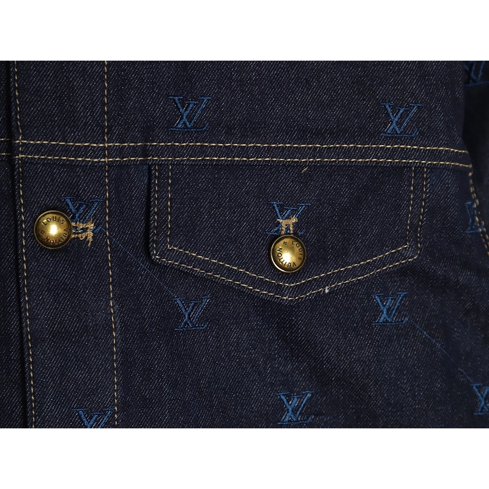 Louis Vuitton Logo Embroidered Blue Denim Jacket,Louis Vuitton Jacket,Jacket,APPAREL
