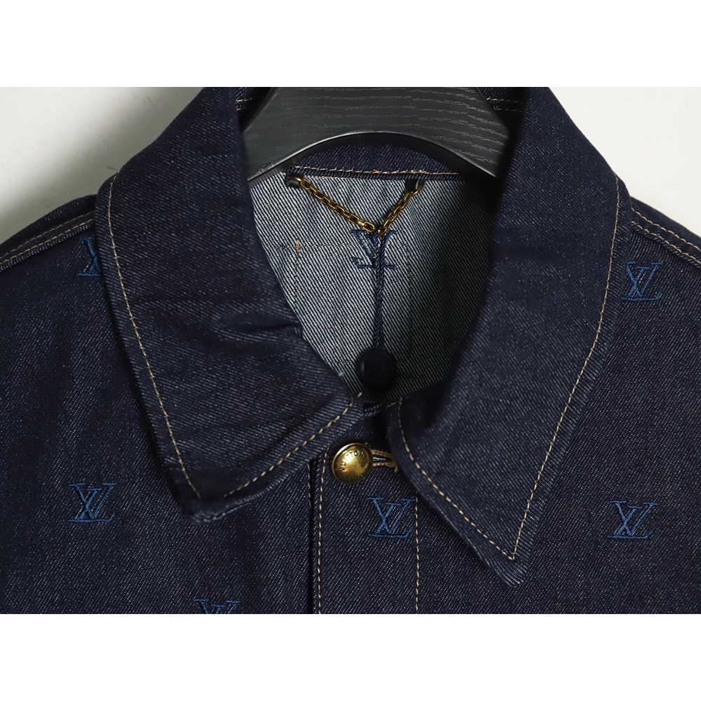 Louis Vuitton Logo Embroidered Blue Denim Jacket,Louis Vuitton Jacket,Jacket,APPAREL