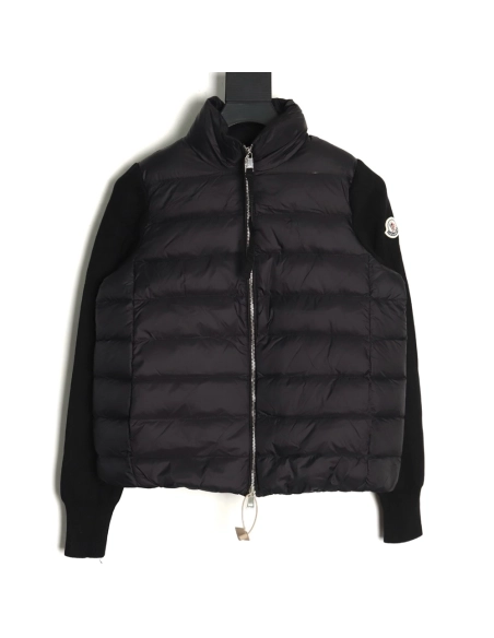 Moncler patchwork knitted stand collar lightweight down jacket,Moncler Jacket,Jacket,APPAREL