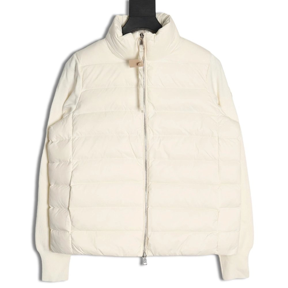 Moncler patchwork knitted stand collar lightweight down jacket,Moncler Jacket,Jacket,APPAREL