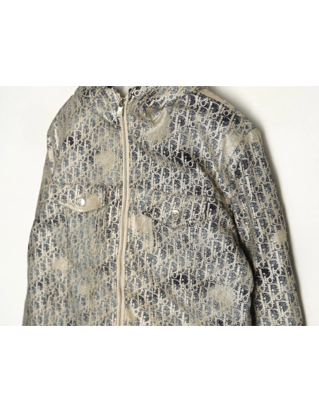 Dior all over print jacquard hooded down jacket,Dior Jacket,Jacket,APPAREL