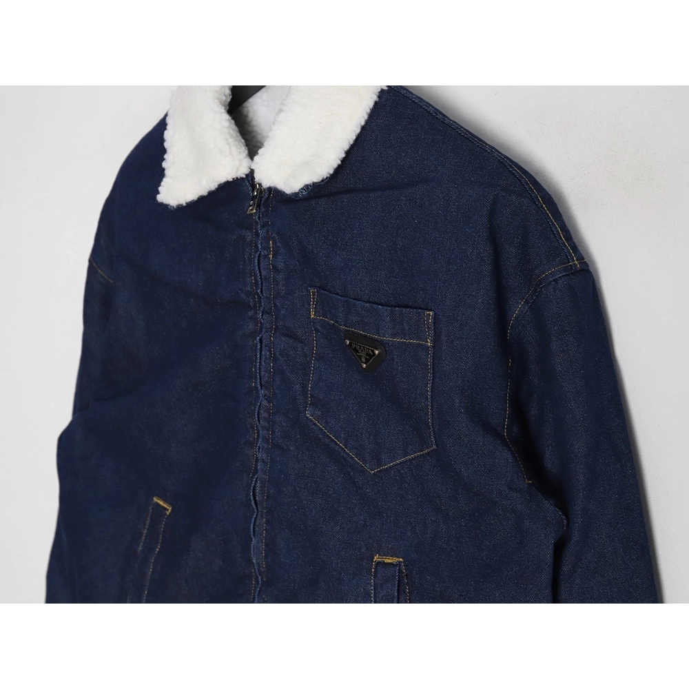 Prada denim lambswool lapel jacket,Prada Jacket,Jacket,APPAREL
