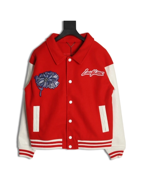 Louis Vuitton floral embroidered baseball jacket,Louis Vuitton Jacket,Jacket,APPAREL