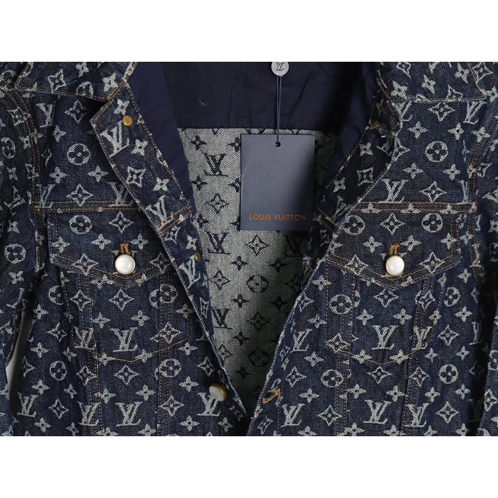 Louis Vuitton allover jacquard pearl button denim jacket,Louis Vuitton Jacket,Jacket,APPAREL