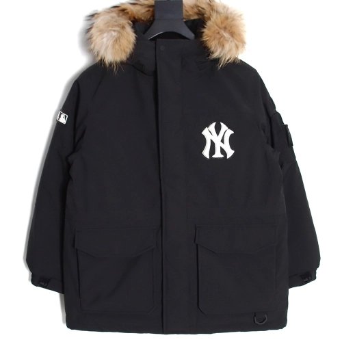 MLB embroidered logo fur collar hooded down jacket,MLB Jacket,Jacket,APPAREL