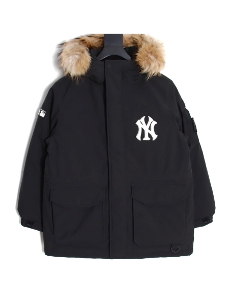 MLB embroidered logo fur collar hooded down jacket,MLB Jacket,Jacket,APPAREL