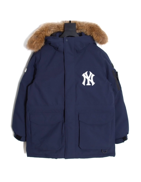 MLB embroidered logo fur collar hooded down jacket,MLB Jacket,Jacket,APPAREL