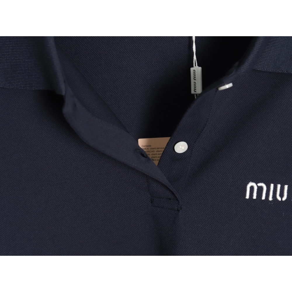 Miu Miu Lettering Embroidered Lapel Long Sleeve T-Shirt,Miu Miu