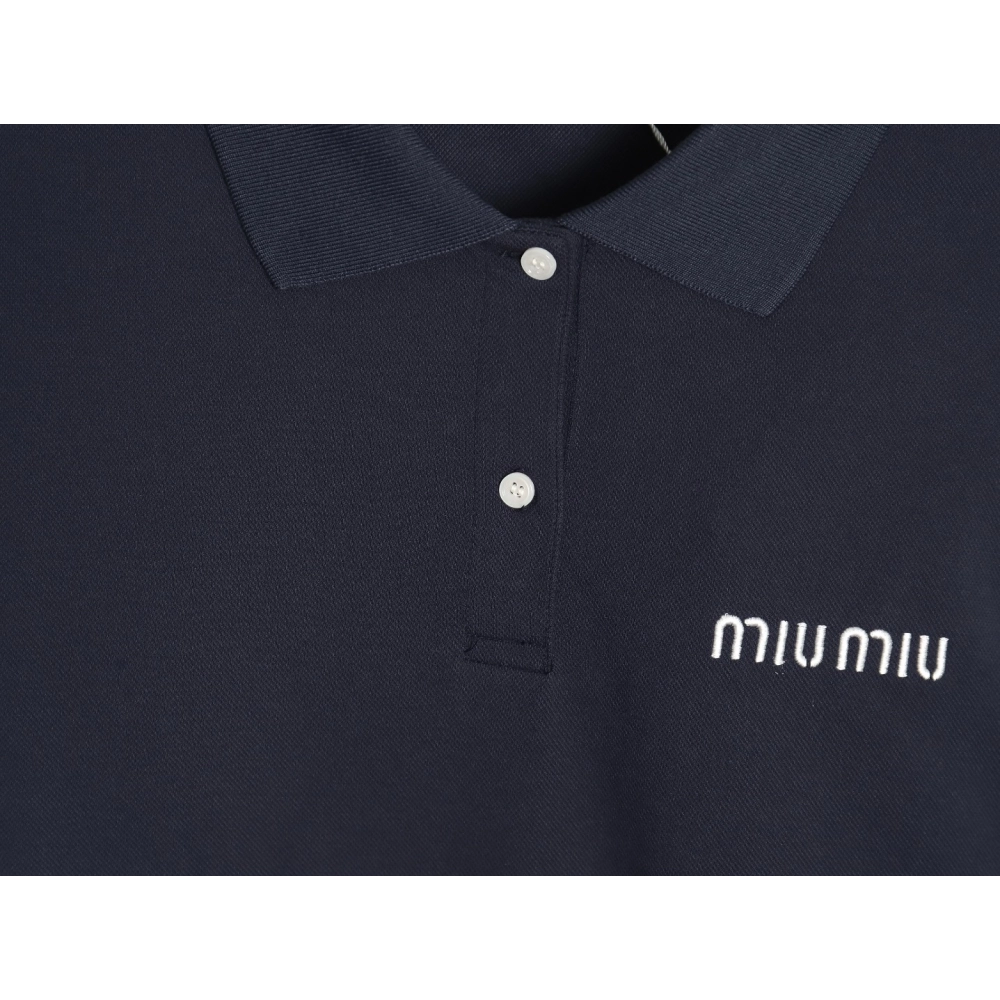 Miu Miu Lettering Embroidered Lapel Long Sleeve T-Shirt,Miu Miu