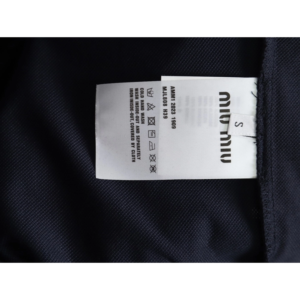 Miu Miu Lettering Embroidered Lapel Long Sleeve T-Shirt,Miu Miu