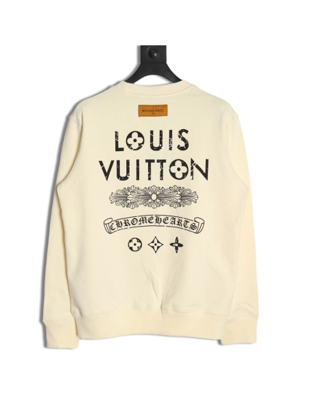 Louis Vuitton &amp; Chrome Hearts joint Sanskrit letter print crew neck sweatshirt,Louis Vuitton