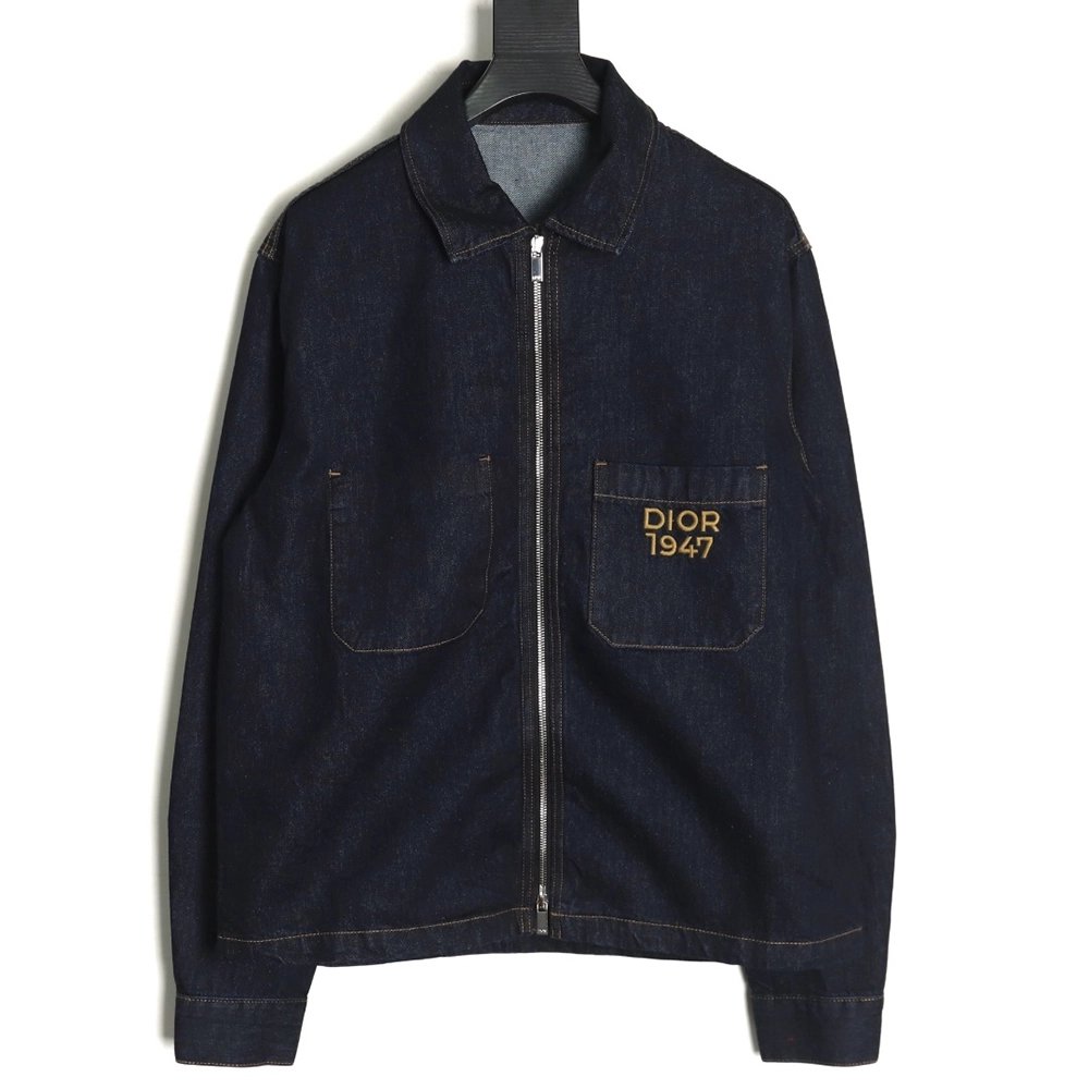 Dior 1947 embroidered lettering double pocket denim jacket,Dior