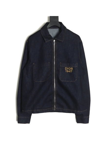 Dior 1947 embroidered lettering double pocket denim jacket,Dior