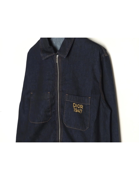 Dior 1947 embroidered lettering double pocket denim jacket,Dior