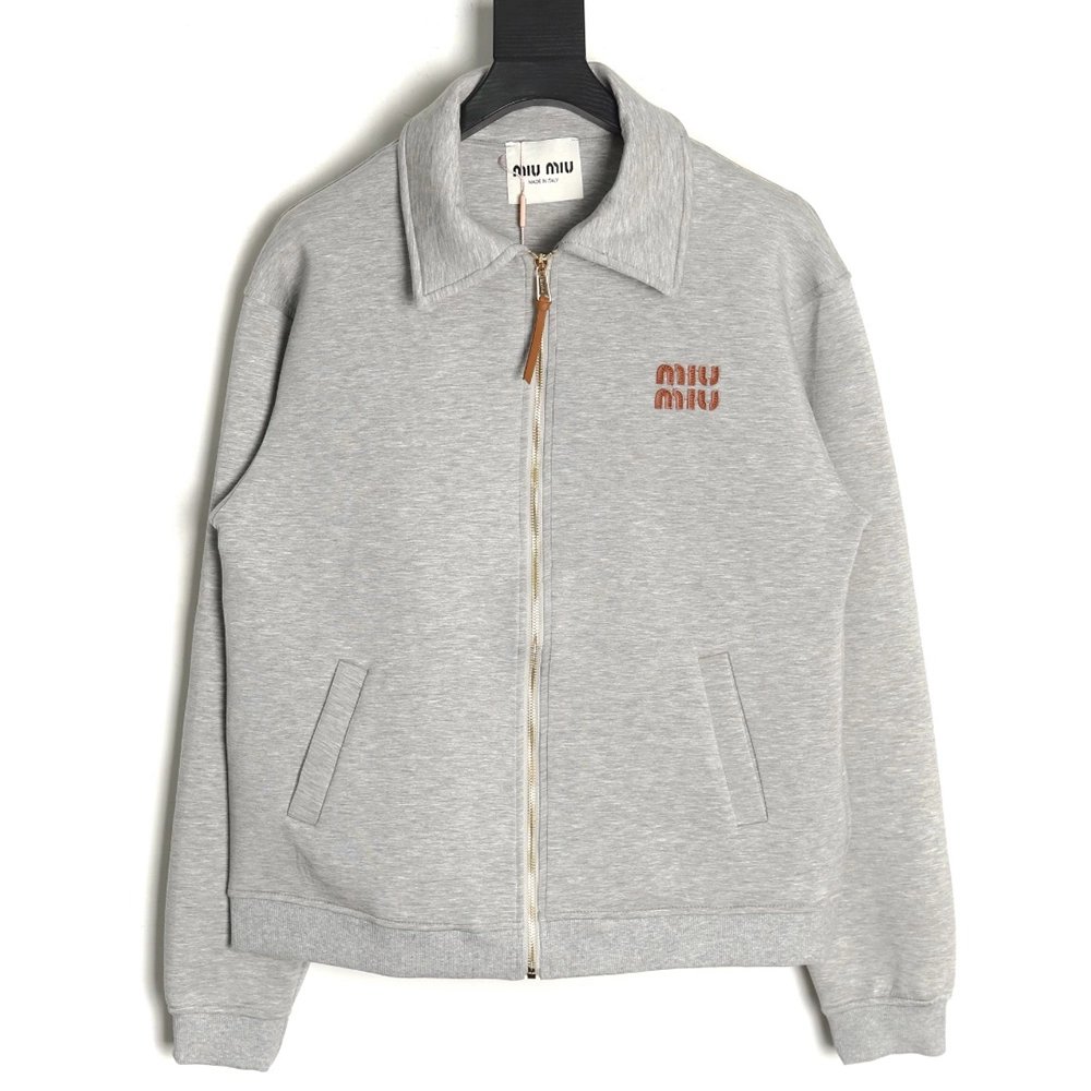Miu Miu Lettering Embroidery Zipper Sweatshirt,Miu Miu