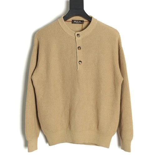 Loro Piana Henley-knit cotton crewneck sweater,Loro Piana