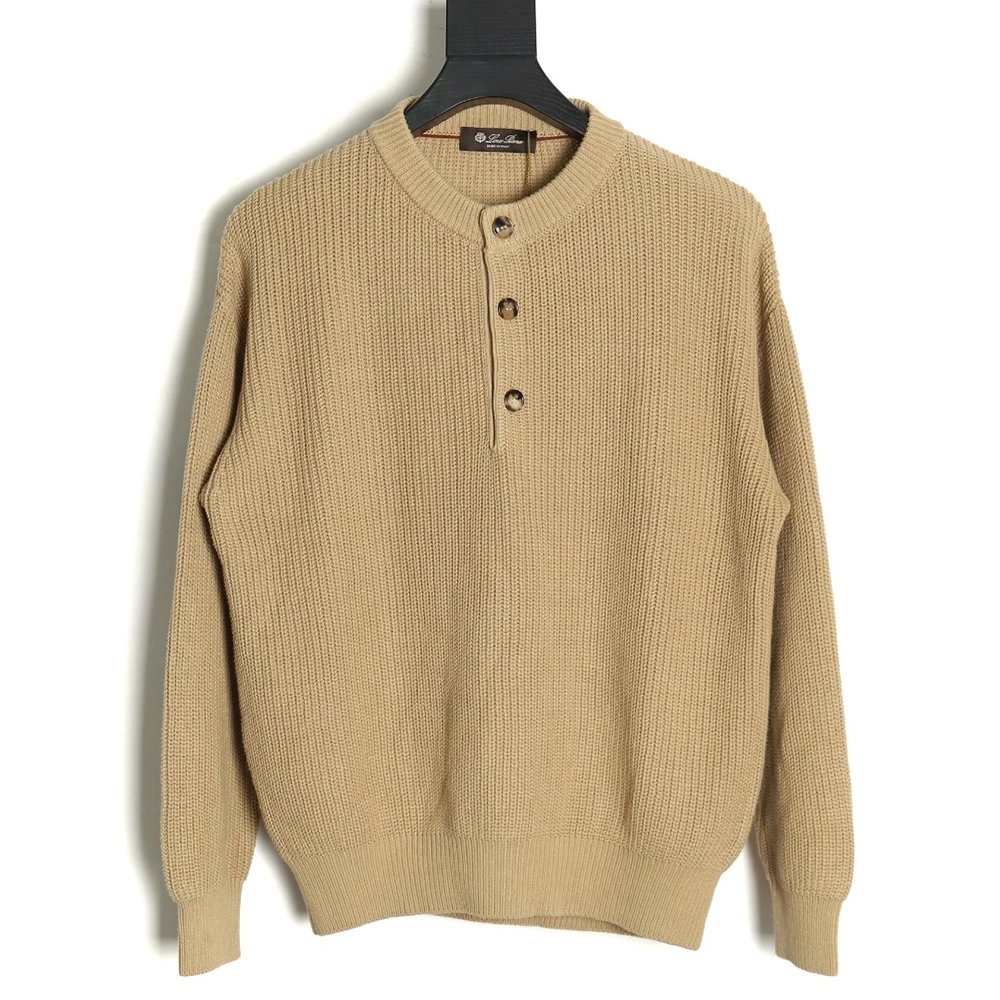 Loro Piana Henley-knit cotton crewneck sweater,Loro Piana
