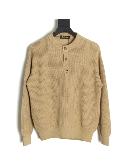 Loro Piana Henley-knit cotton crewneck sweater,Loro Piana