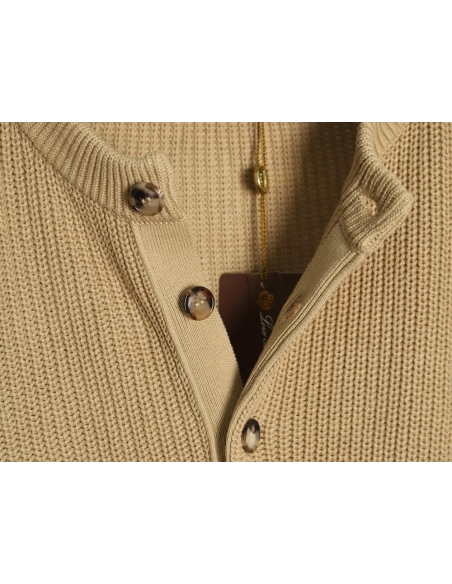 Loro Piana Henley-knit cotton crewneck sweater,Loro Piana