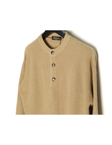 Loro Piana Henley-knit cotton crewneck sweater,Loro Piana