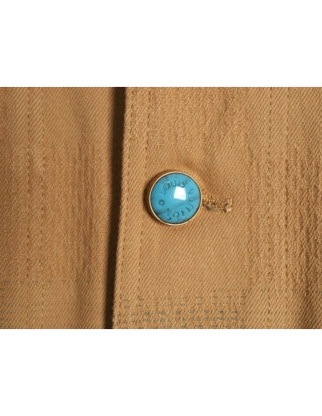 Louis Vuitton Pharrell joint embroidered turquoise checkerboard denim jacket,Louis Vuitton