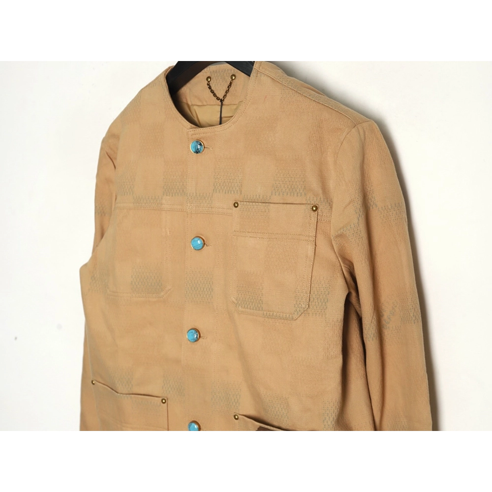 Louis Vuitton Pharrell joint embroidered turquoise checkerboard denim jacket,Louis Vuitton