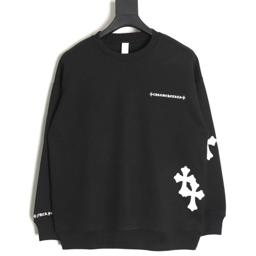 Chrome Hearts leather cross embroidered crewneck sweatshirt TSK1,Chrome Hearts