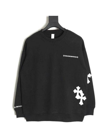 Chrome Hearts leather cross embroidered crewneck sweatshirt TSK1,Chrome Hearts