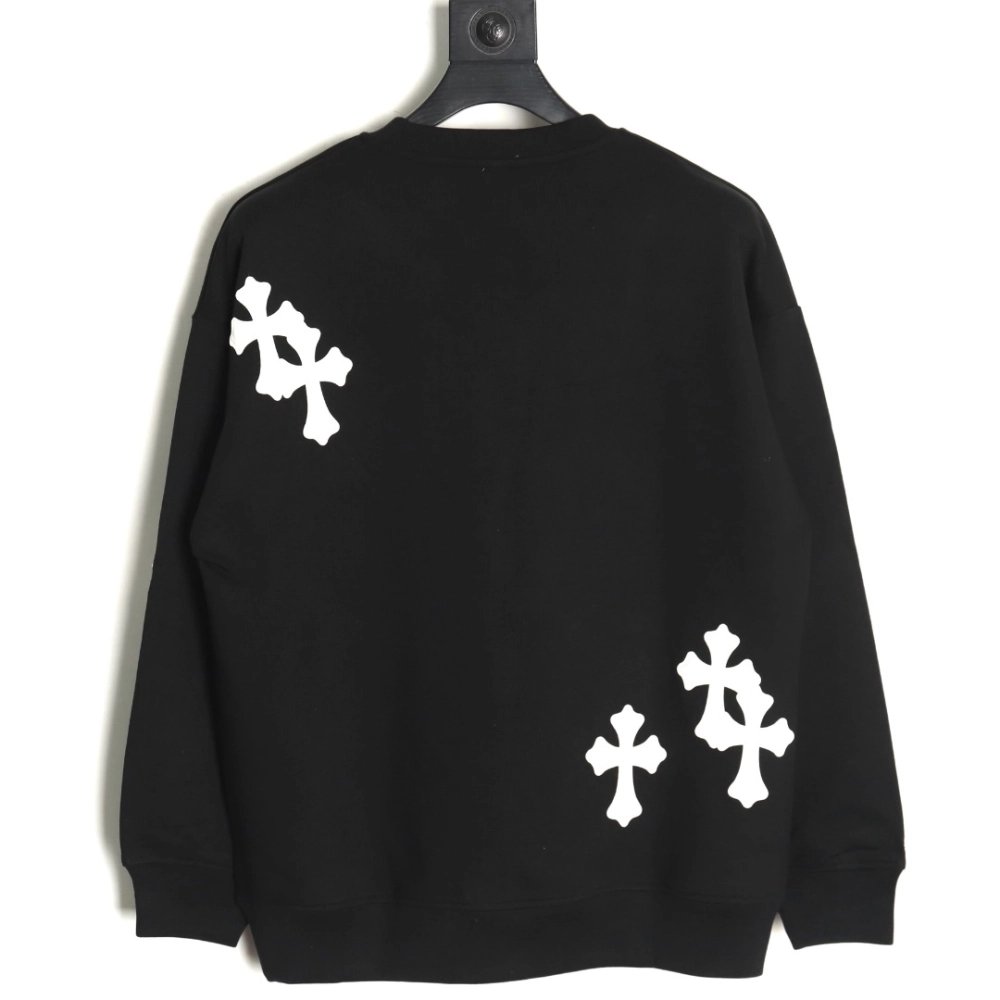 Chrome Hearts leather cross embroidered crewneck sweatshirt TSK1,Chrome Hearts