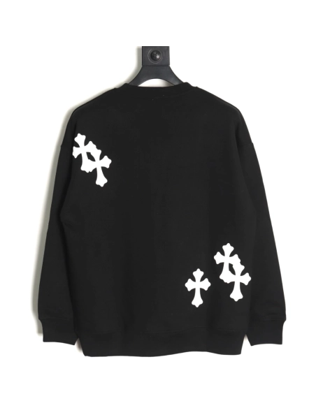 Chrome Hearts leather cross embroidered crewneck sweatshirt TSK1,Chrome Hearts