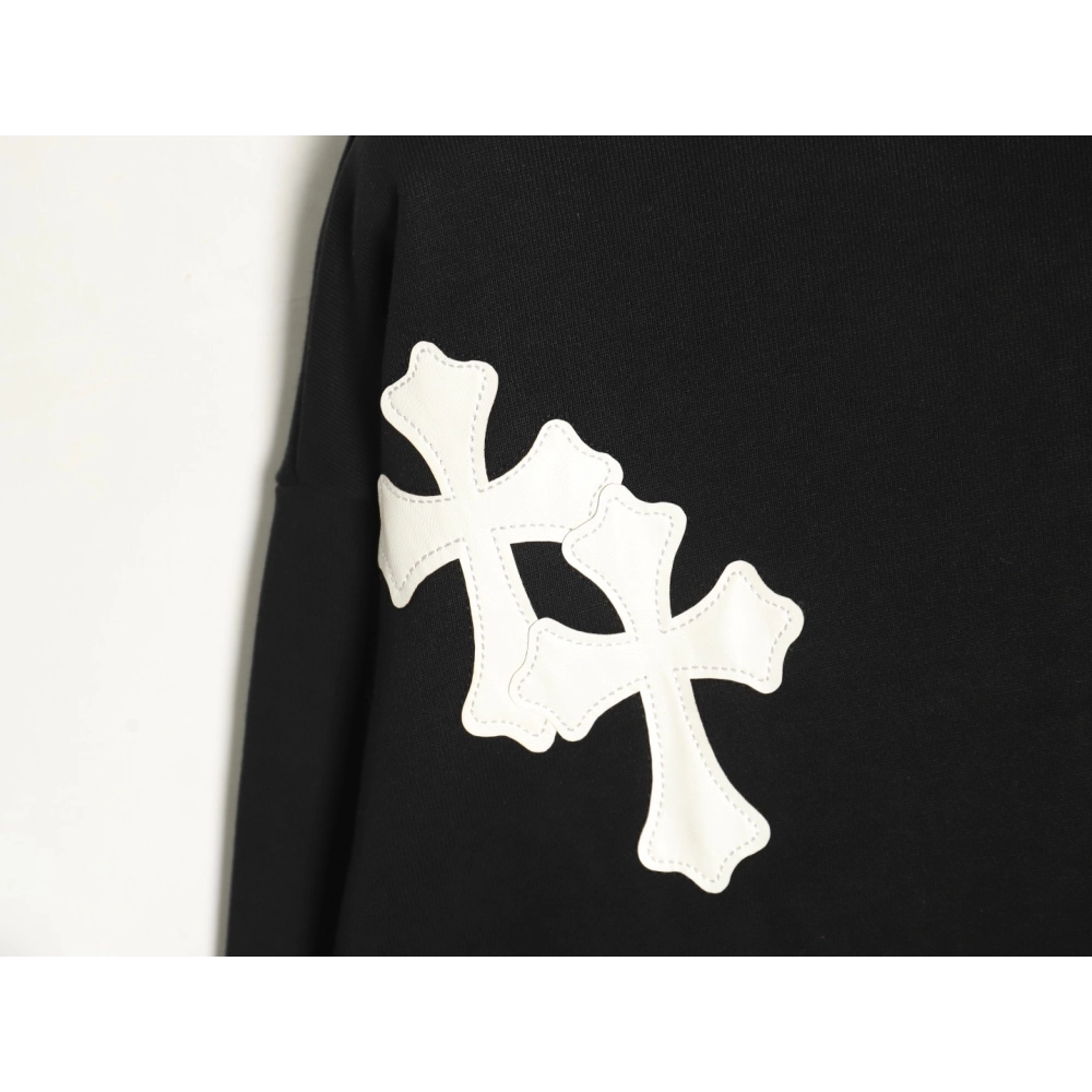 Chrome Hearts leather cross embroidered crewneck sweatshirt TSK1,Chrome Hearts