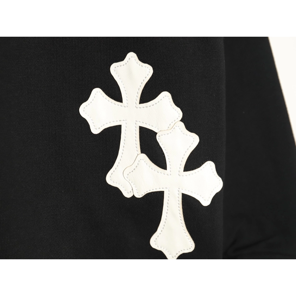 Chrome Hearts leather cross embroidered crewneck sweatshirt TSK1,Chrome Hearts