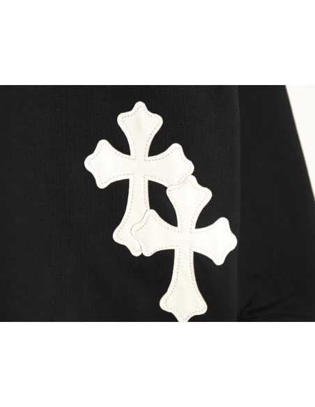 Chrome Hearts leather cross embroidered crewneck sweatshirt TSK1,Chrome Hearts