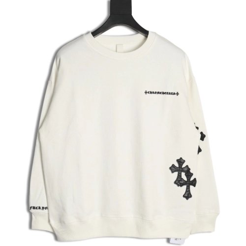 Chrome Hearts leather cross embroidered crewneck sweatshirt,Chrome Hearts