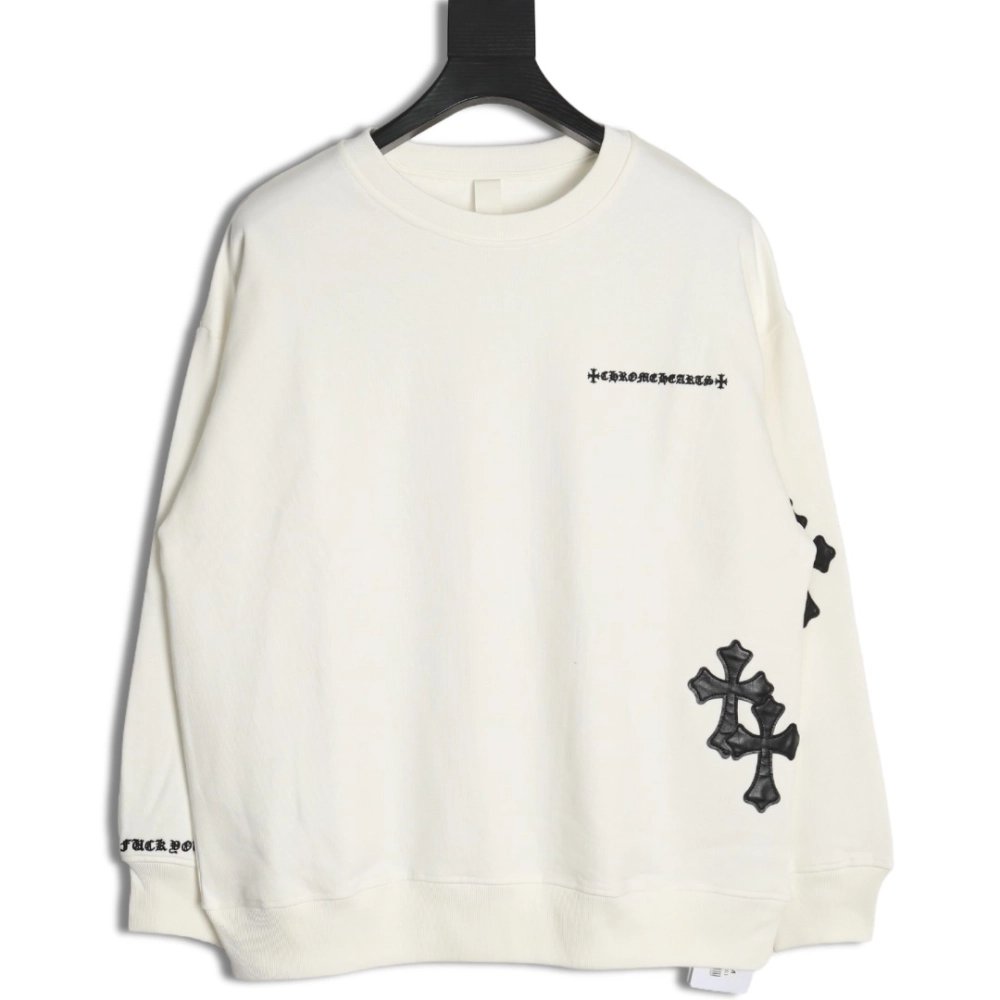 Chrome Hearts leather cross embroidered crewneck sweatshirt,Chrome Hearts