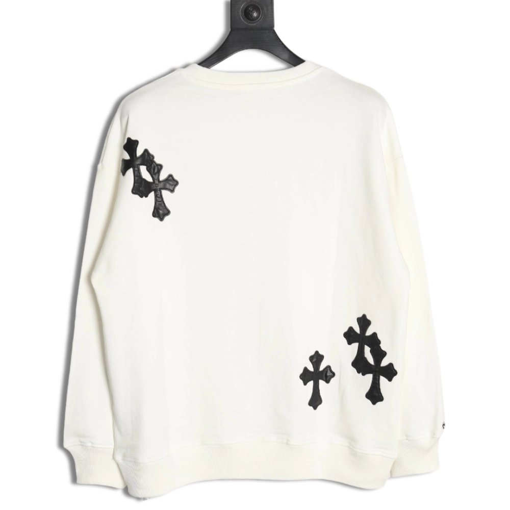Chrome Hearts leather cross embroidered crewneck sweatshirt,Chrome Hearts